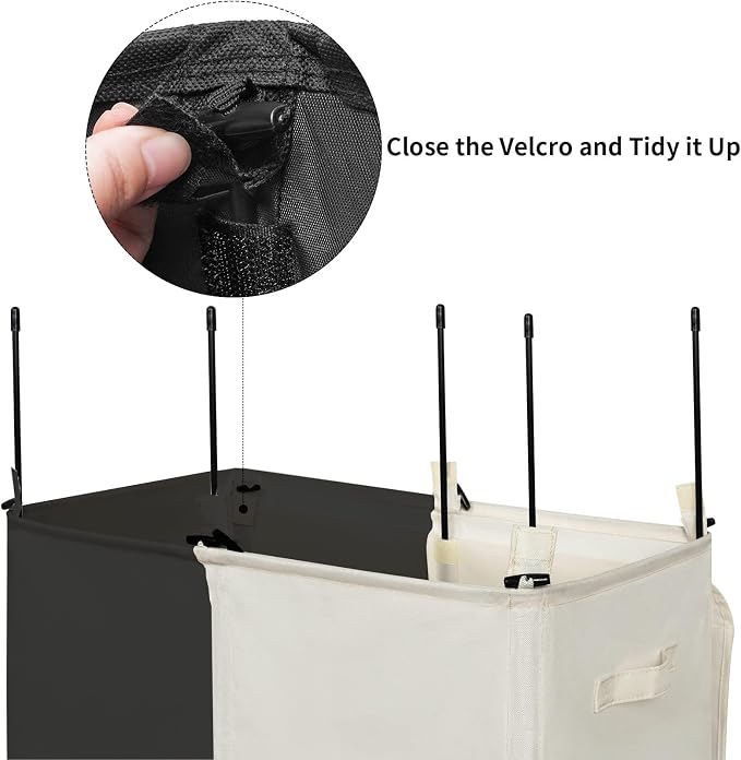WOWLIVE Double Laundry Hamper with Lid, 154L Large Laundry Basket Organizer | Collapsible Dirty Clothes Hamper 2 Section, with Removable Laundry Bags for Laundry Room, College Dorm, Black and Beige