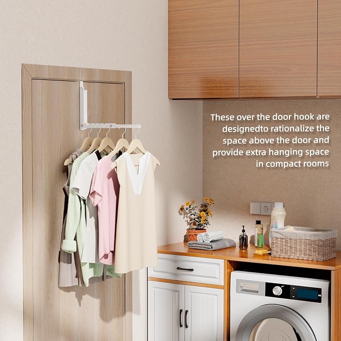 BAKON Over the Door Hooks with 10 Ridges,Compact Double Folding Over the Door Hanger for Bathroom Bedroom Laundry Room,Metal Over Door Drying Rack, Space Saving Over the Door Clothes Hanger(1, White)