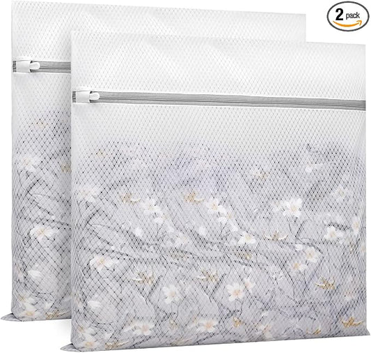 Muchfun 2Pcs Durable Diamond Mesh Laundry Bags for Delicates 24 x 24 Inches | (2 XX-Large)
