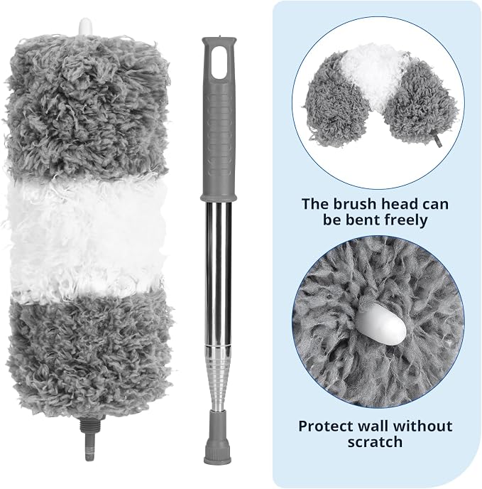 ZZ LAZYCOTTAGE Microfiber Feather Duster for High Reach, Lightweight Ceiling Fan Cleaner, 91.5" Telescopic Pole, Cobweb Duster with Extension Pole for Home & Car