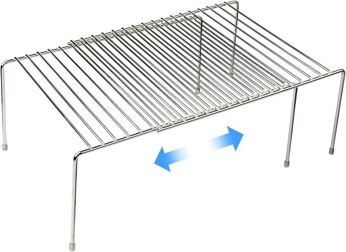 Tomorotec Space-Saving Stainless Steel Storage Rack, 12.8-22.8 in, Silver, Easy to Install, Versatile Design | Adjustable from 12.8 to 22.8 Inches Rustproof with Anti-Slip Feet for Pantry Bathroom Closet and Countertop Organization