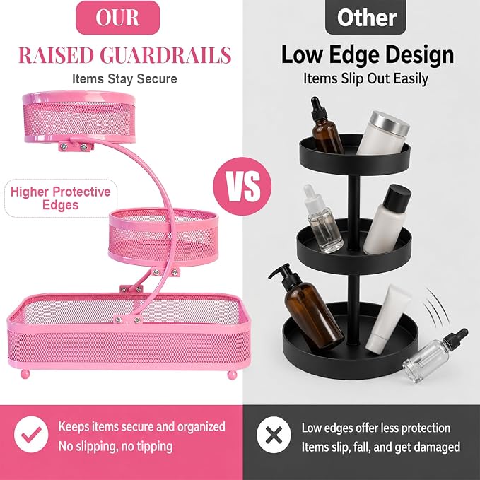 3 Tier Bathroom Counter Organizer-Perfume Organizer | Makeup Organizer For Vanity, Metal Shelf Organizer With Water-Resistant Open Design And Strong Load Capacity, Pink