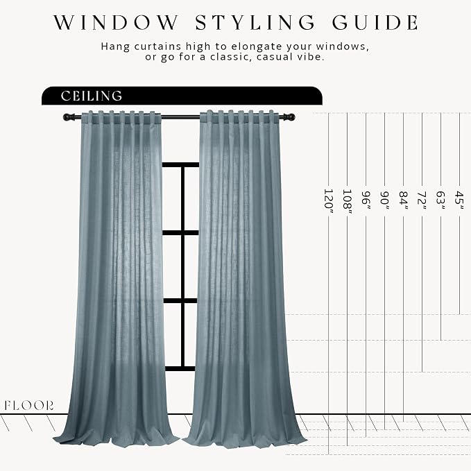 Hokibero Blue Linen Curtains 72 Inches Long Drape for Living Room 2 Panels | Light Filtering Sheer Curtain, Back Tab Rod Pocket Pleated Look, Dusty Blue Privacy Drapes for Bedroom Window, Boho Farmhouse