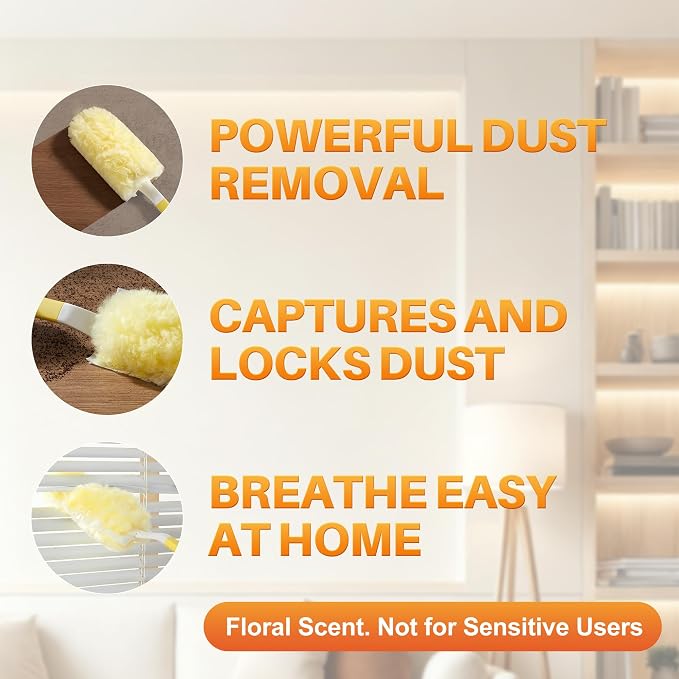 Heavy Duty Duster Refills for Swiffer Duster, 24 Count Yellow Refills with 1 Handle, Disposable Dusters for Cleaning Electronics, Furniture, Blinds