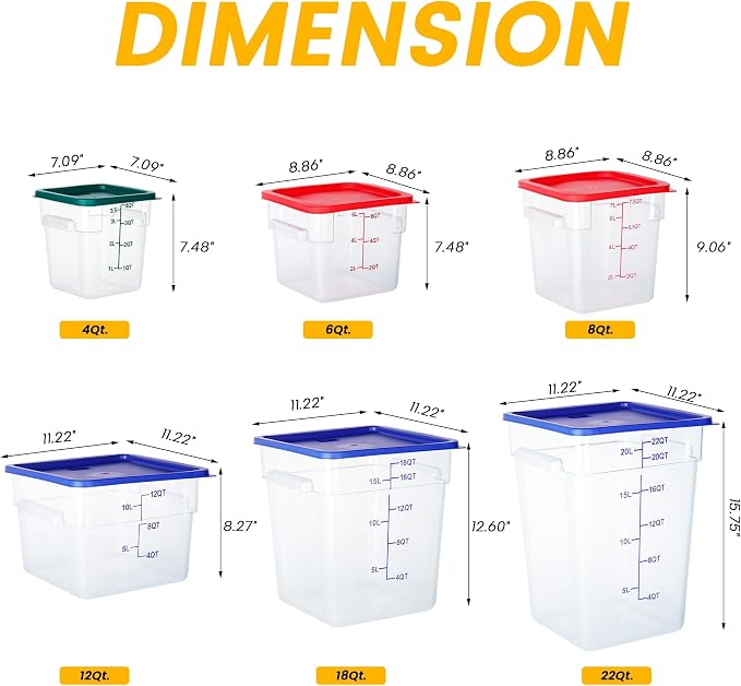 BIEAMA 4 Pack Food Storage Containers with Lids, 4 Quart Square Commercial Food Containers, NSF, Polycarbonate, Clear