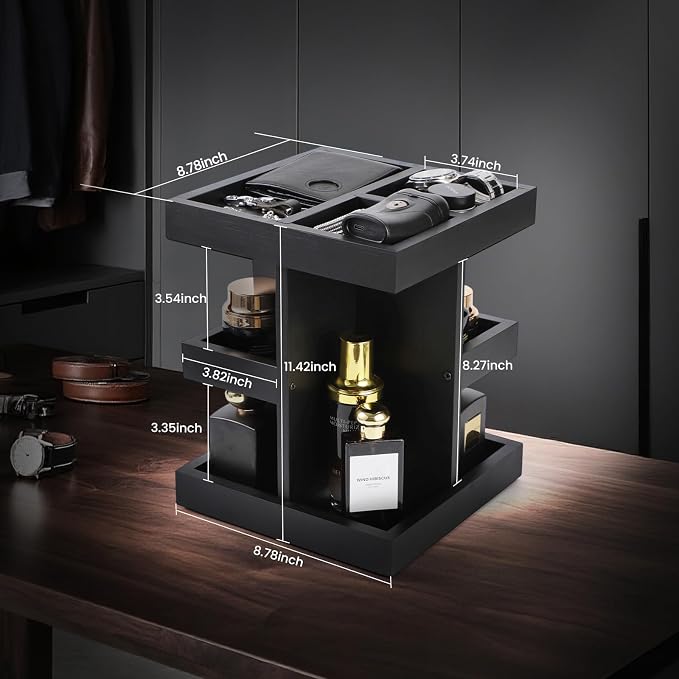 EXIN DECHEN Cologne Organizer for Men,Birthday Gifts for Men,Wooden Black | Easy Installation,360° Rotating,Boyfriend Husband Dad Gift Ideas,Mens Accessories for Desk,Bathroom Countertop,Vanity,Dresser