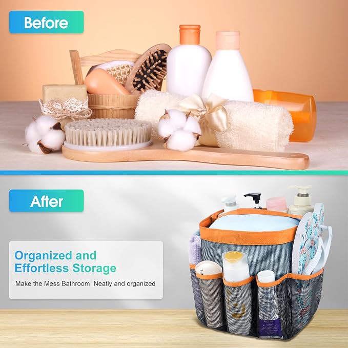 Attmu Mesh Shower Caddy Portable for College Dorm Room Camping Essentials, Shower Caddy Dorm with 9-Pockets, Large Capacity Hanging Basket Bathroom Bag for Toiletry, Swimming, Gym, Camp, Beach