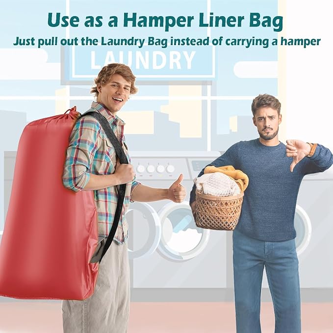 Coomee Heavy Duty Laundry Bag, 2 Pack XL Nylon Laundry Bags with Straps | Extra Large Laundry Bags, Drawstring Closure, Washable Large Dirty Clothes Organizer, Travel Bag Fits a Laundry Hamper