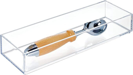 iDesign Plastic Drawer Organizer, 4" x 12" x 2", Clear | Storage Container, For Silverware, Utensils, Kitchen Gadgets, For Pantry, Cabinets, Countertops