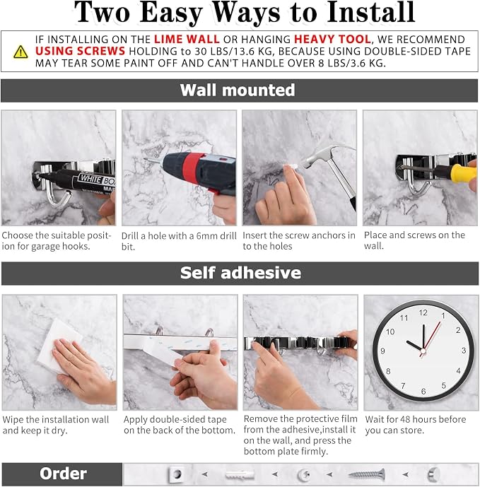 2 Pack Broom Holder Wall Mount, 5 Racks 4 Hooks Mop and Broom Organizer | Mop Holder Wall Mount and Broom Hanger for Garage, Laundry Room, Kitchen and Utility Storage
