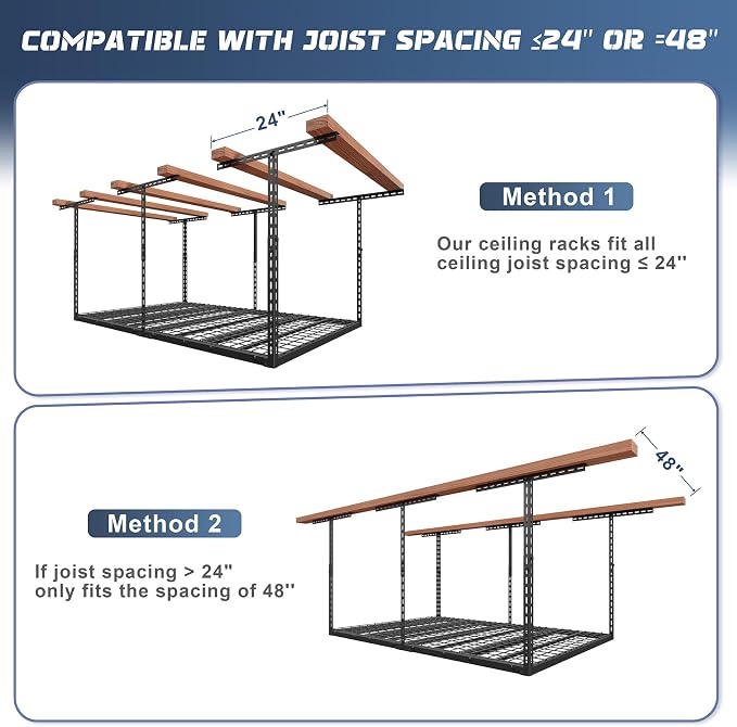 Jusgym 4X6FT Overhead Garage Storage Rack, 26"-40" Height Adjustable Garage Ceiling Storage Racks, Heavy Duty Metal Overhead Storage Organizer System, 450LBS Weight Capacity
