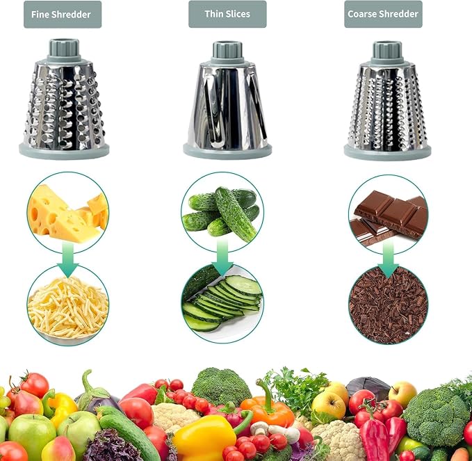Cheese Grater with Handle,Multifunctional Rotary Cheese Grater | Powerful suction cup base,Effortless and time-saving,Protects your hands,Versatile,Detachable,Easy to clean