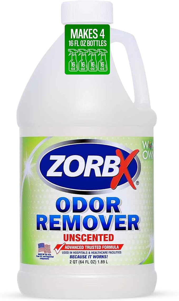 ZORBX Unscented Odor Eliminator Spray 64 Oz Refill, Hospital-Grade Formula | Permanent Odor Remover for Pet & Human Urine, Smoke & Strong Odors, Carpet, Upholstery, Mattress, Bathroom, Basement & More