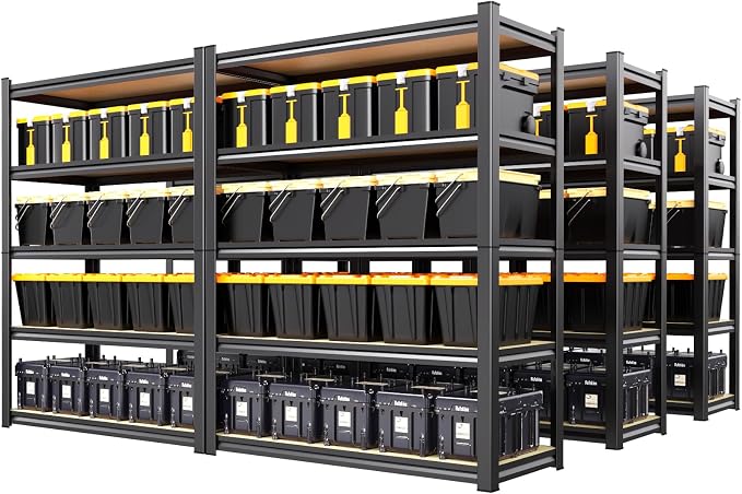 6 Pack Garage Shelving Heavy Duty Storage Shelves, Metal Adjustable Shelving Unit, Utility Garage Organizer Shelf for Basement, Pantry, Kitchen, Warehouse, 71.2" Hx45.6 Wx17.7 D, Black