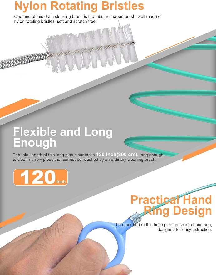 EVOULTES Auto Sunroof Drain Cleaning Tool, 120 Inch Flexible Drain Brush Long Pipe Cleaners for Car, Tube Cleaning Brush Slim Drain Dredging Tool Perfect for Car Sunroof, Windshield Wiper Drain Hole