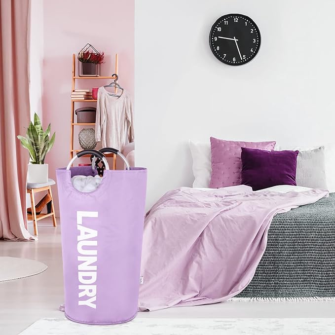 Large Laundry Basket, Laundry Hamper Bag with Handles, 95L Purple | Freestanding Tall Dirty Clothes Hamper, Collapsible and Portable Laundry Bin for Dorms and Bedrooms, Thick, Sturdy Fabric