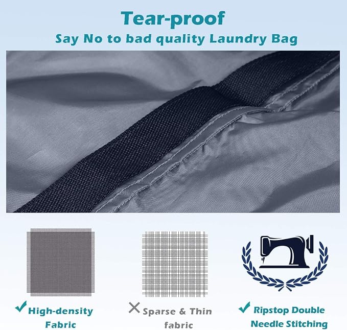 Coomee Heavy Duty Laundry Bag, 2 Pack XL Nylon Laundry Bags with Straps | Extra Large Laundry Bags, Drawstring Closure, Washable Large Dirty Clothes Organizer, Travel Bag Fits a Laundry Hamper