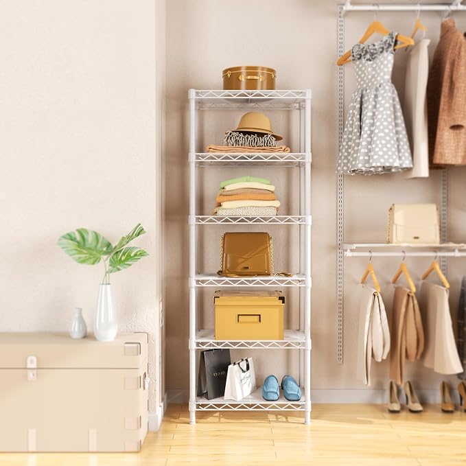 Golpart 6Tier Adjustable Storage Shelves Metal Wire Shelving Standing Shelf | Utility Heavy Duty Unit Rack Closet Organize for Home Kitchen Laundry Room Organization Pantry 10"Dx16"Wx63"H White