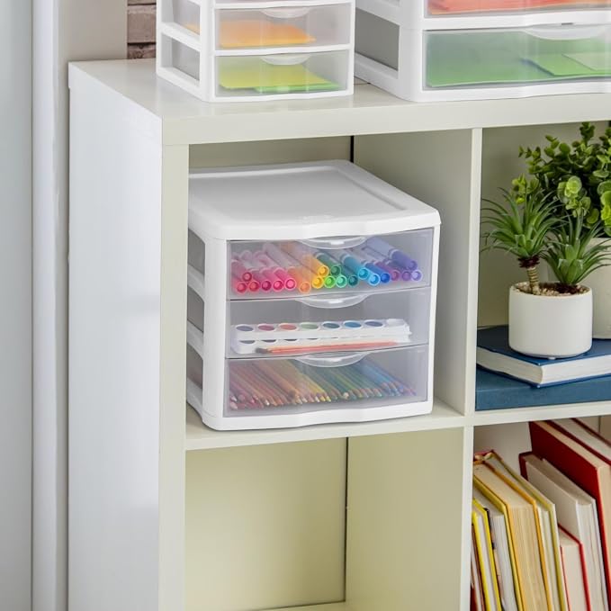 3-Drawer Clear Plastic Desktop Organizer, White | Stackable Design, Anti-Slip Drawer Stops, Letter/A4 Size Fit, 13.50 x 11.00 x 9.63 in, No Assembly Required