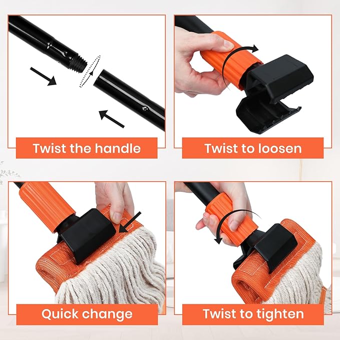 Commercial Mop, 58" Heavy Duty Industrial Mops for Floor Cleaning, String Cotton Mops Wet Mop Professional Janitor Mop for Home,Garage,Office, Workshop, Warehouse-Safety Orange