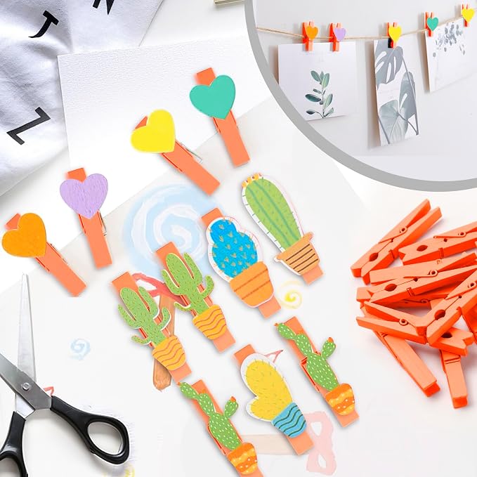 50PCS Colored Wooden Clothespins 2.9 Inch Color Clothes Pins for Pictures | Colorful Close Pins Wood for Photos Classroom School Decoration Craft Cheer, Orange