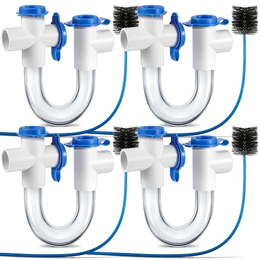 3/4 Inch Standard Condensate Trap with Cleaning Brush, PVC U Trap for HVAC Systems, Air Conditioner, Effectively Drains Condensate(4 Pack)
