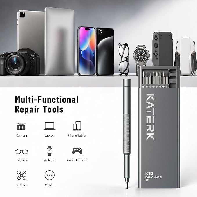 KATERK 42-in-1 Small Screwdriver Set Precision Mini Magnetic Repairs Tool | 40 Magnetic Bits, Resist Wear, Don't Strip Easily, Compact Organized Size, Repair Kit for Glasses, Laptop, iPhone, Watch