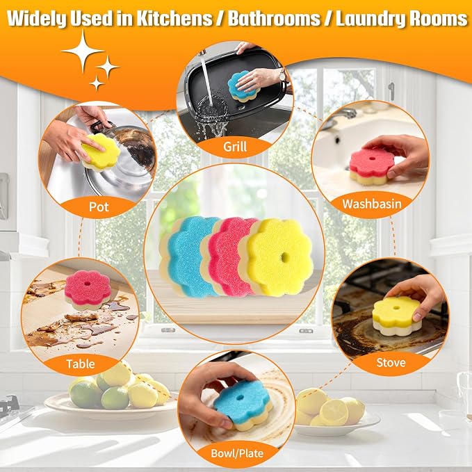 12 Count Scrub Sponges for Dishes, Dual-Sided Temperature-Responsive Scrubber, Reusable Non-Scratch Multipurpose Cleaning Supplies for Kitchen Bathroom & Home Use