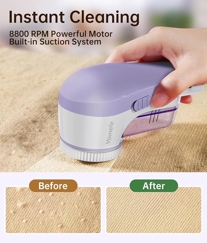 Fabric Shaver Rechargeable, Electric Lint Remover & Pill Remover for Clothes, USB-C Sweater Shaver with 6-Leaf Blade Depiller, Removes Fuzz Pills Bobbles from Cashmere Fleece Couch Furniture