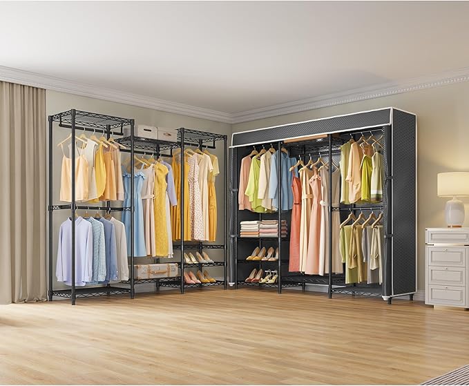 VIPEK V5C Medium Covered Clothes Rack Heavy Duty Portable Closet Wardrobe, Freestanding Black Clothing with Upgraded Polyester Cover, Adjustable Custom, 56.7" Lx15.7 Wx76.4 H