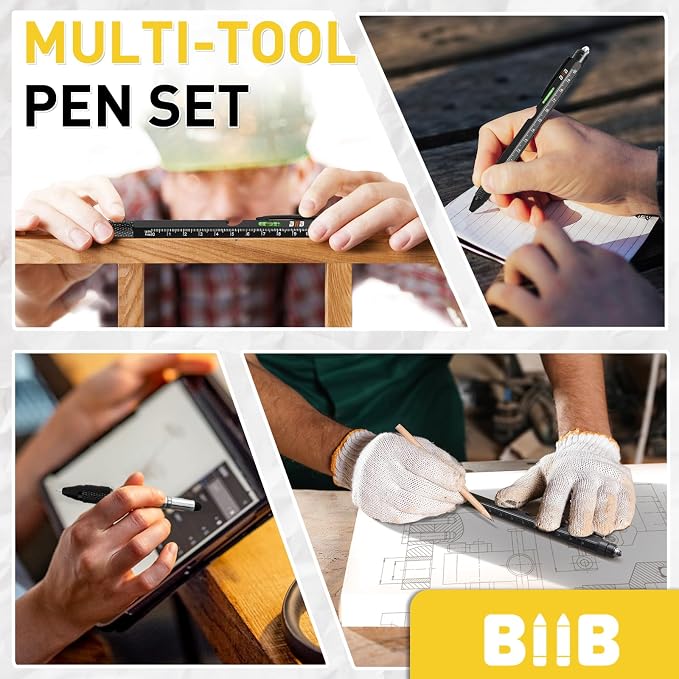 BIIB Gifts for Men 9 in 1 Multitool Pen, Mens Gifts for Him Dad Husband, Birthday Gift for Men Who Have Everything, Dad Gift from Wife Daughter, Unique Tools Gadgets for Mens