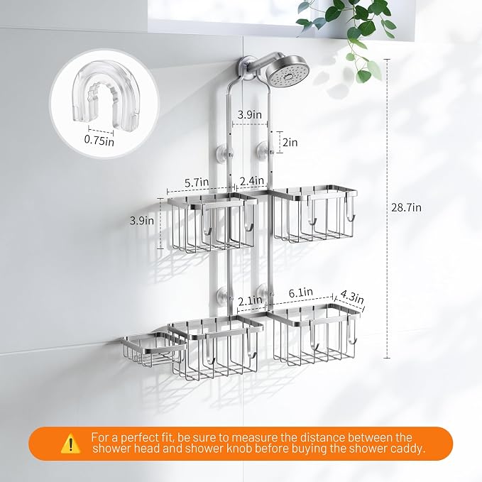 Luxspire Shower Caddy Hanging over Shower Head,Rustproof Adjustable Shower Rack Hanging No Drill,Thickened Stainless Steel Shower Organizer and Storage for Inside Shower with Hook Soap Holder,Silver