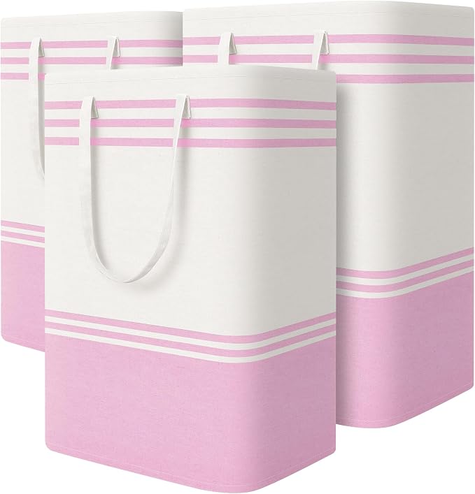 TranquilRelax 3-Pack Laundry Basket, Laundry Hamper, Pink-75L | Freestanding＆Water-Resistant Laundry Hamper, Collapsible Tall Clothes Hamper with Carry Handles for Clothes, Laundry Basket