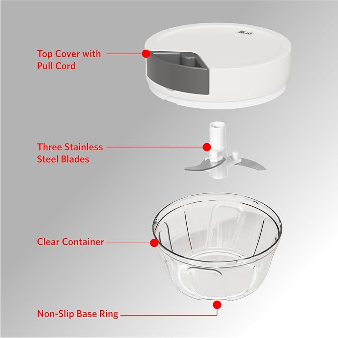 Glad Manual Pull Vegetable Chopper - Small Handheld Food Processor and Veggie Cutter with Pull String - Kitchen Cooking Tool for Meal Prep, 13.5oz (400mL)