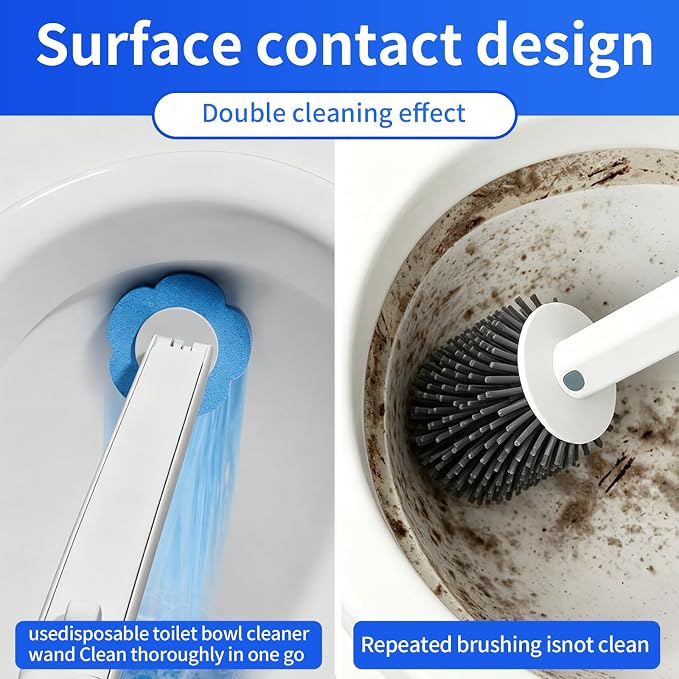 Disposable Toilet Brush Kit with 48 Refill Heads, Holder Storage Caddy Wall-Mounted Toilet Bowl Wand Scrubber for Bathroom Toilet Cleaner Toilet Bowl