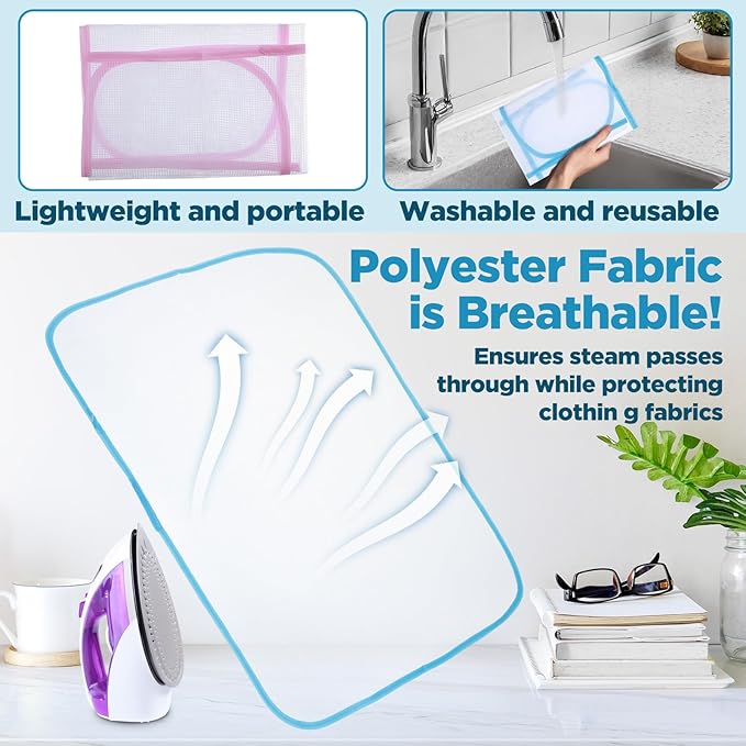 2 Pcs Pressing Cloth For Ironing Mat Ironing Cloth To Protect Clothes Scorch Saving Mesh Board Cover Pad High Temp Protective Pressing Pads Iron Insulation Net Fabric For Protect Fabrics(Blue,Pink)