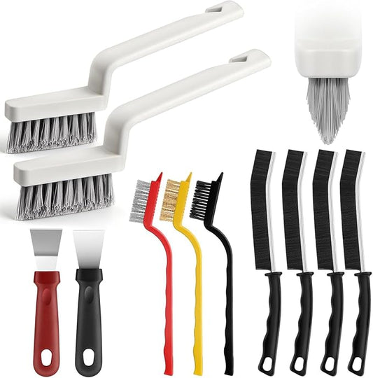 11Pcs V-Shaped Grout Cleaning Brush Set, with Stiff Bristles Crevice Cleaning Brush and Steel Scraper, Deep Cleaning Supplies for Cleaning Bathrooms, Kitchens, Tiles and Windows