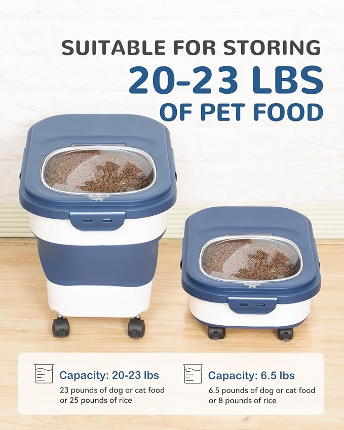 20-23Lbs Dog Food Storage Container Airtight,Collapsible Dog Food Container | Pet Food Storage with Double Airtight Seal & Magnetic Lid,Cat Food Container with Wheels for Easy Moving,Small Jar,Scoop