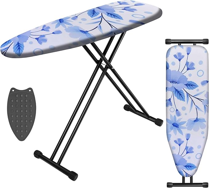 Ironing Board, Compact Ironing Board 13x43 Ironing Area with Extra Thick Heavy Duty Padded Cover, Stable Structure, Easy to Fold,Iron Mat, Brown