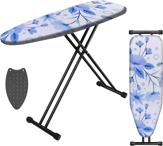 Ironing Board, Compact Ironing Board 13x43 Ironing Area with Extra Thick Heavy Duty Padded Cover, Stable Structure, Easy to Fold,Iron Mat, Brown
