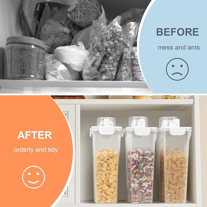 Dog Cat Food Storage Container, Pet Food Pourable Container Airtight with Large Spout & Cup, BPA-Free Plastic Food Dispenser for Pet Food, Bird Seed, Rice, Flour (White, 5L)