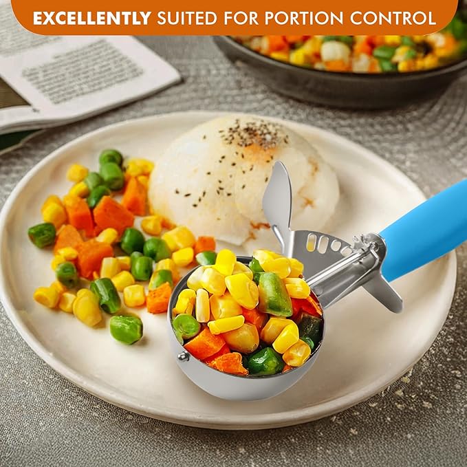 JUNADAEL J Portion Scoop, #12/3.25 OZ Disher Scoop, Ice Cream Scoop, Blue Handle, for Portion Control, Cookie Dough, Cupcake Batter, Ice Cream, Muffin, Mashed Potatoes
