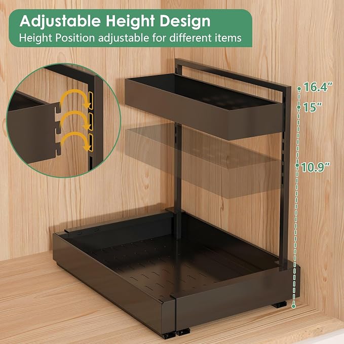 REALINN Under Sink Organizer, L-Shaped Pull Out Cabinet Rack for Kitchen | Expandable Width, 6-Level Height, Built For Bathrooms And Laundry Rooms, Quiet Sliding Rails, Duty Alloy Steel Frame,2 Pack