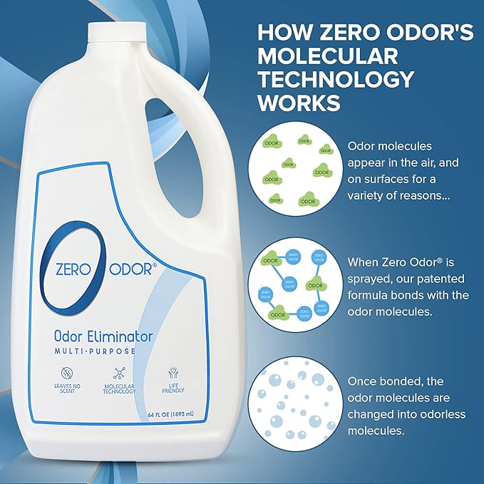 Zero Odor Multi-Purpose Odor Eliminator, Air and Surface Odor Remover for Home, Bathroom, Kitchen, and Closet, Refill, 64 oz, 2-Pack