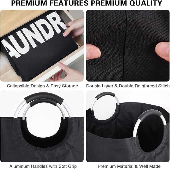 Oversized Laundry Basket, Huge Laundry Hamper Bag with Handles, 160L Black | Freestanding Tall Dirty Clothes Hamper, Collapsible and Portable Laundry Bin for Dorm and Bedroom, Thick Double layer Fabric