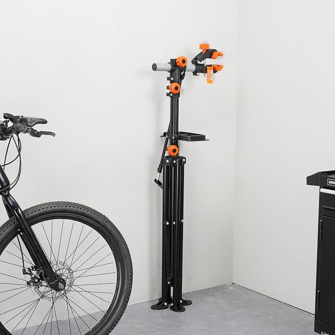 VEVOR Bike Repair Stand, 4-Leg Steel Bicycle Repair Stand, 42.5"-74.8" Adjustable Height Bike Maintenance Work Stand with Magnetic Tool Tray, Foldable Bike Service Stand for Home, Shop (Max 80 Pounds)