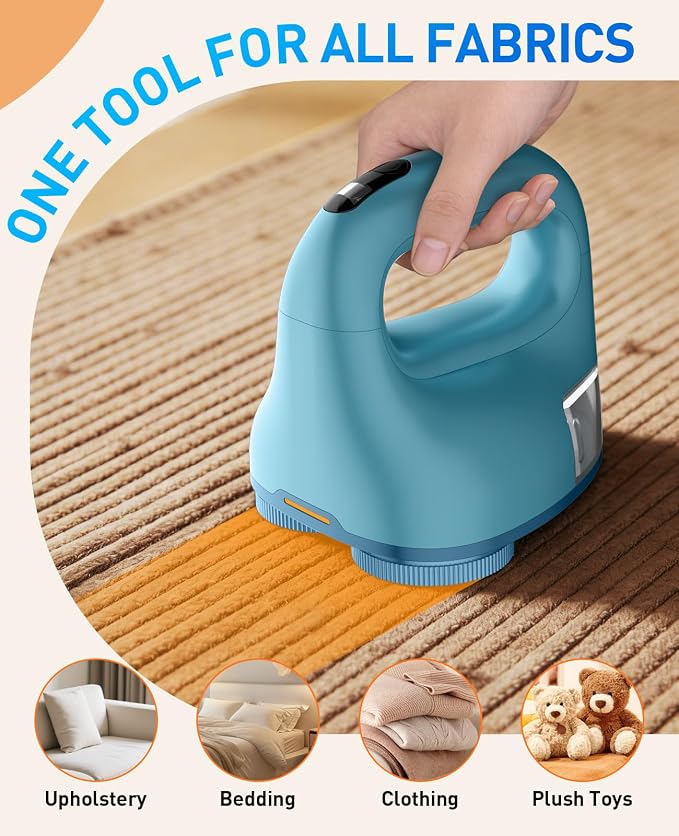 Fabric Shaver with Dual Head, 2X Faster Lint Remover for Clothes, 6-Leaf Blades, 2-Speed Electric Sweater Defuzzer with LED Display for Furniture & Clothing