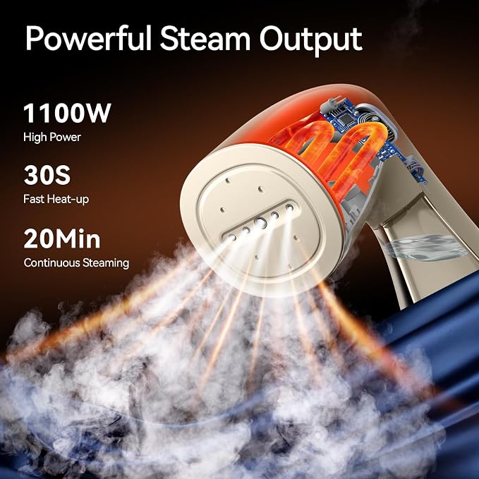 HiLIFE Steamer for Clothes, Portable Handheld Design, 240ml Big Capacity, 700W, Strong Penetrating Steam, Removes Wrinkle, for Home, Office and Travel(ONLY FOR 120V) (Nude)