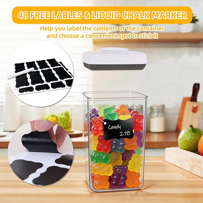 Pop Push Button Airtight Food Storage Containers 12 Pack | 4 Sizes: 0.65/0.7/1.8/2.4Qt, BPA-Free Clear Canisters for Pantry, Pasta, Cereal, Snacks, Coffee, Pet Food, Fridge