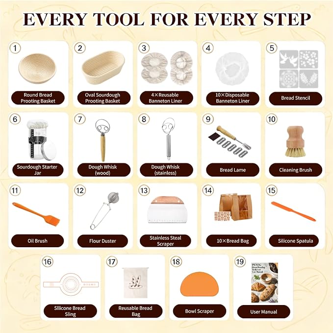 Sourdough Bread Baking Supplies Kit, Banneton Bread Proofing Basket, Complete Sourdough Tools Ideal Gifts for Bakers Women Mom Wife
